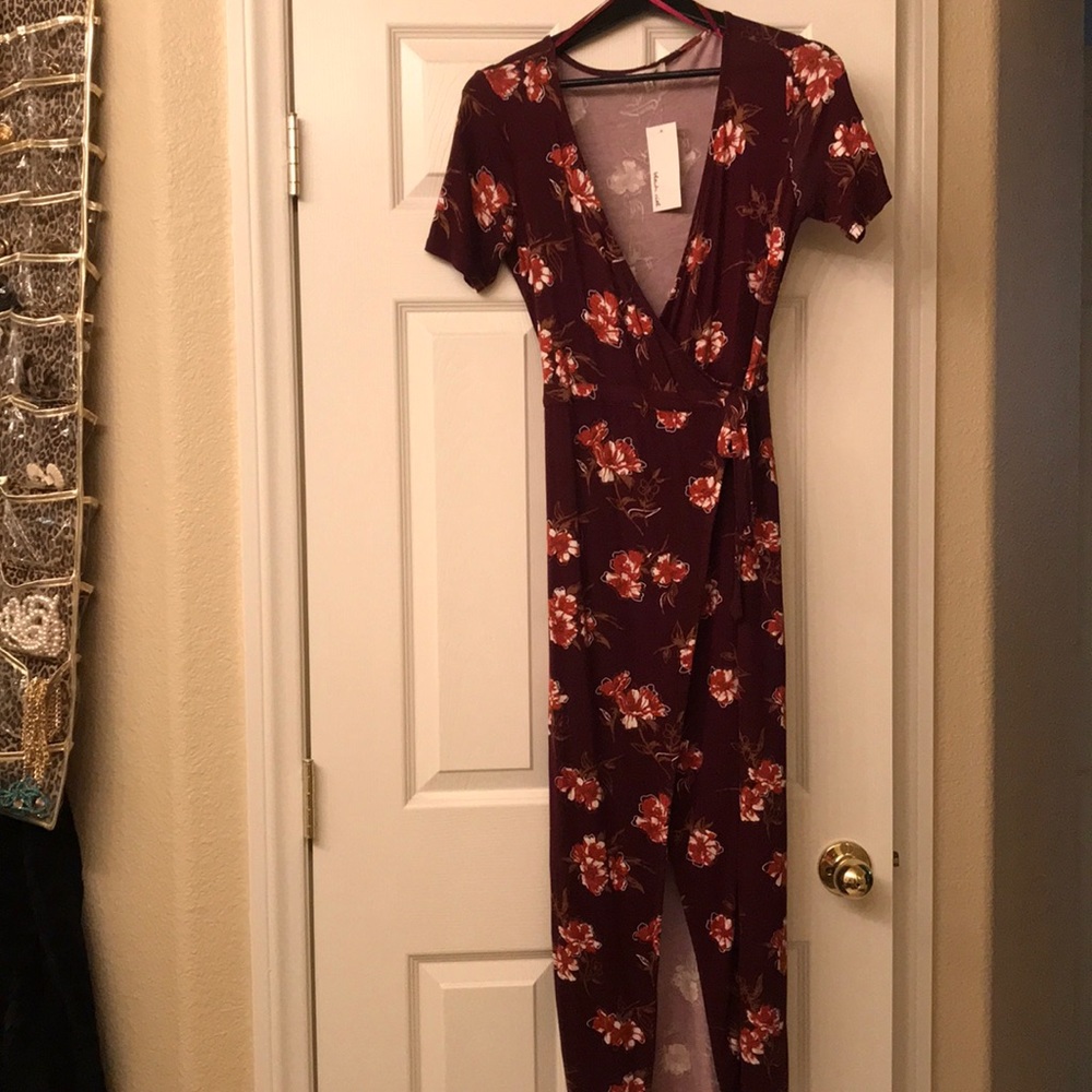 Burgundy Floral Wrap Dress
